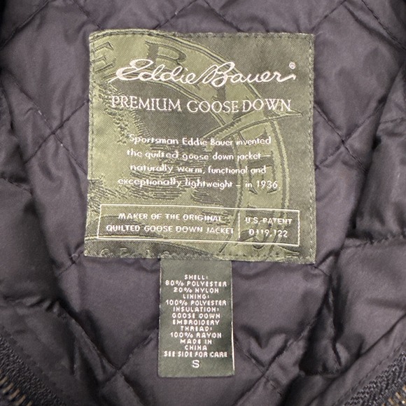 Eddie Bauer Puffer Vest Womens Small Black Goose Down Floral Embroidered Zip - Picture 3 of 7